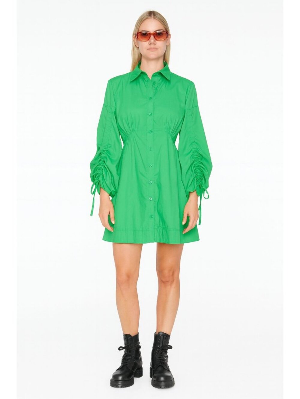 NWT Beulah Women Green Empire Waist Party Dress Puff Sleeves Preppy Club City S